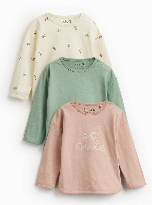 Printed Ribbed Long Sleeve Tops 3 Pack 18-24 months